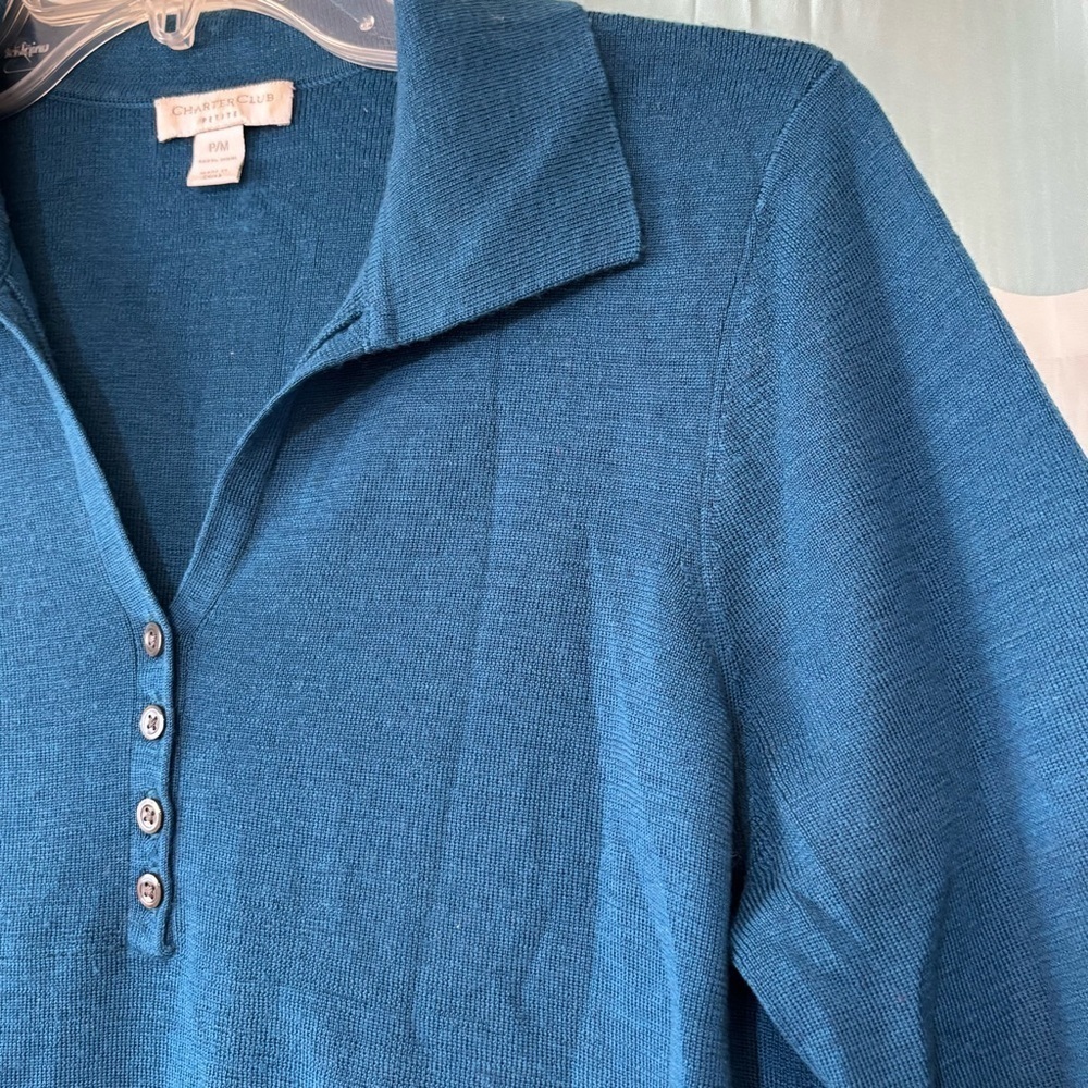Charter Club Soft Wool Sweater Teal Sz Medium Petite - Picture 4 of 9